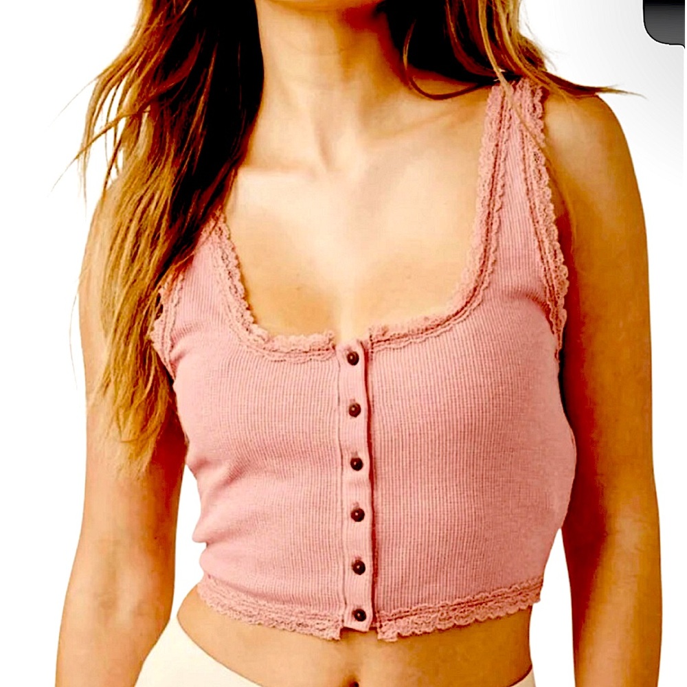 FREE PEOPLE INTIMATELY FREE NWT Smoke Rose Ribbed Crop Tank Top